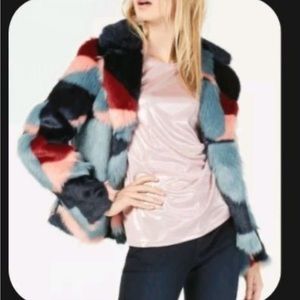 INC International Concepts Multicolored Faux Fur Jacket Small
